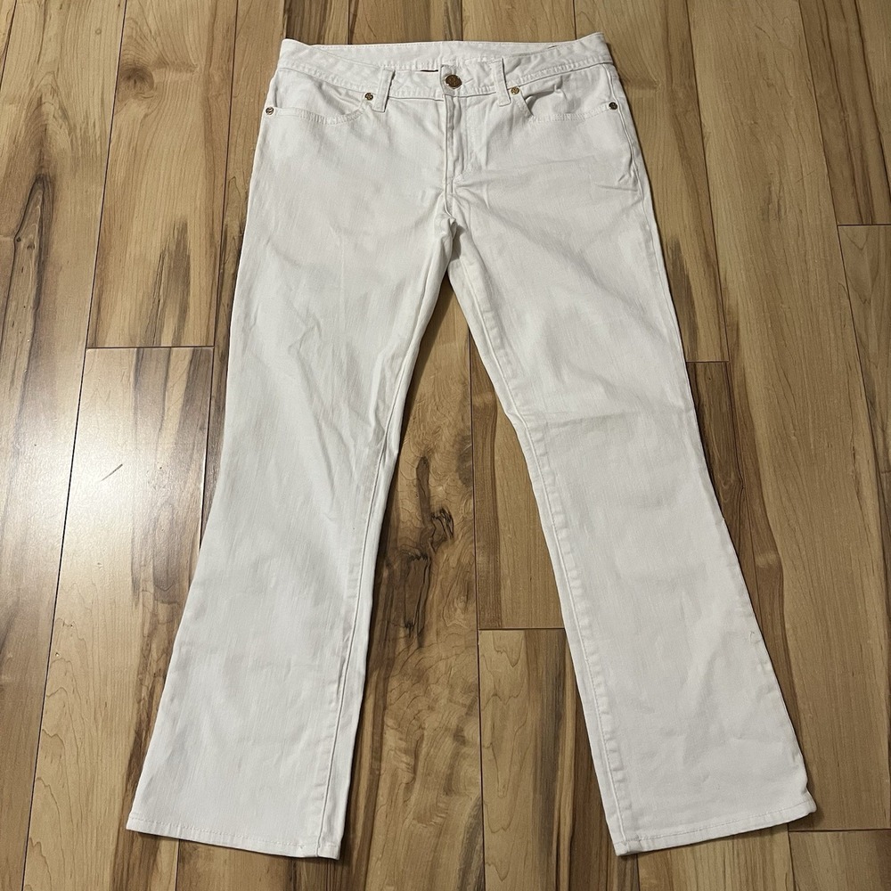 Tory Burch White Cropped Slim Boot Cut Jeans Kick Flare Coastal Minimal Sz 27
